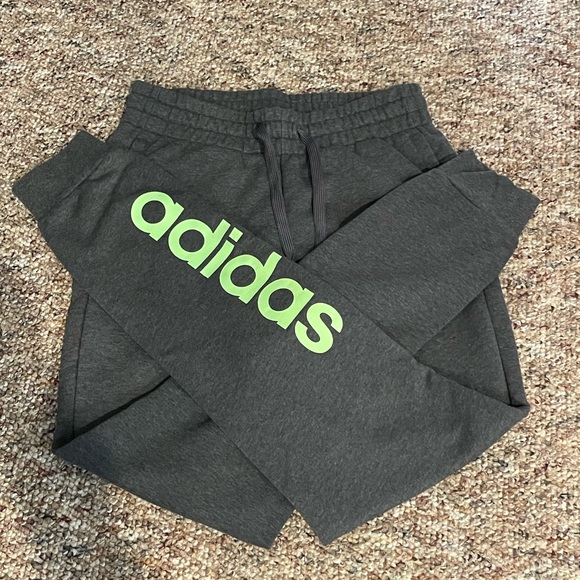 adidas Pants - Adidas Charcoal Joggers with Neon Green Logo